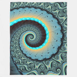 Abstract Blue Turquoise Oranje Fractal Art Spiral Fleece Deken