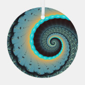 Abstract Blue Turquoise Oranje Fractal Art Spiral Glas Ornament (Achterkant)