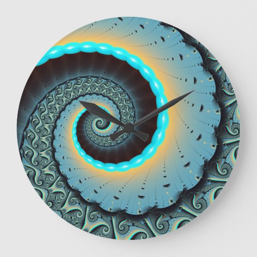 Abstract Blue Turquoise Oranje Fractal Art Spiral Grote Klok (Voorkant)