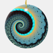 Abstract Blue Turquoise Oranje Fractal Art Spiral Keramisch Ornament (Achterkant)
