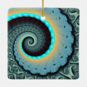 Abstract Blue Turquoise Oranje Fractal Art Spiral Keramisch Ornament (Achterkant)