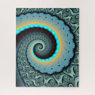 Abstract Blue Turquoise Oranje Fractal Art Spiral Legpuzzel