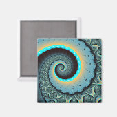 Abstract Blue Turquoise Oranje Fractal Art Spiral Magneet (Voorkant / Achterkant)
