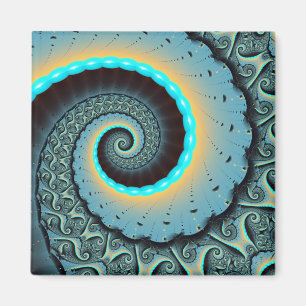Abstract Blue Turquoise Oranje Fractal Art Spiral Magneet