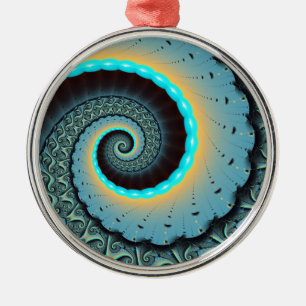 Abstract Blue Turquoise Oranje Fractal Art Spiral Metalen Ornament