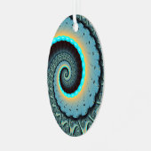 Abstract Blue Turquoise Oranje Fractal Art Spiral Metalen Ornament (Voorkant links)