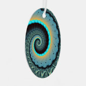 Abstract Blue Turquoise Oranje Fractal Art Spiral Metalen Ornament (Voorkant Rechts)