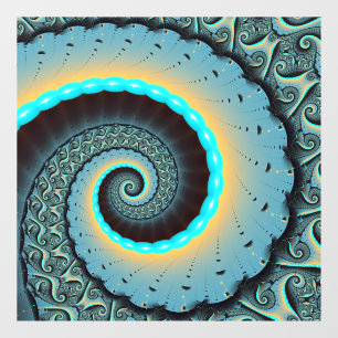 Abstract Blue Turquoise Oranje Fractal Art Spiral Raamsticker