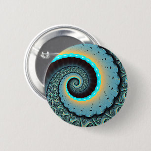 Abstract Blue Turquoise Oranje Fractal Art Spiral Ronde Button 5,7 Cm