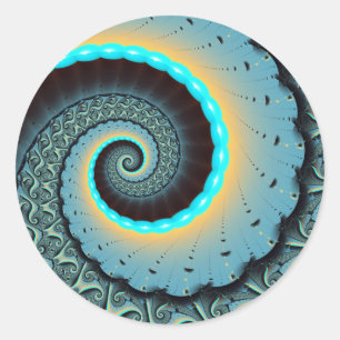 Abstract Blue Turquoise Oranje Fractal Art Spiral Ronde Sticker