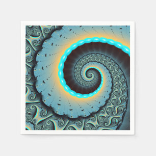 Abstract Blue Turquoise Oranje Fractal Art Spiral Servet