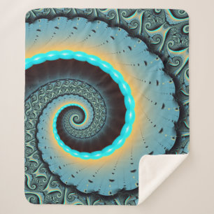 Abstract Blue Turquoise Oranje Fractal Art Spiral Sherpa Deken