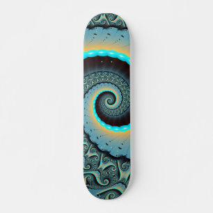 Abstract Blue Turquoise Oranje Fractal Art Spiral Skateboard