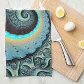 Abstract Blue Turquoise Oranje Fractal Art Spiral Theedoek (Quarter Fold)