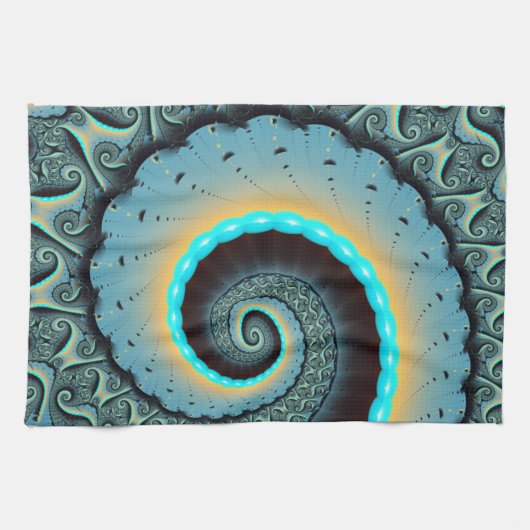 Abstract Blue Turquoise Oranje Fractal Art Spiral Theedoek (Horizontaal)