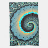 Abstract Blue Turquoise Oranje Fractal Art Spiral Theedoek (Verticaal)