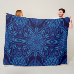 Abstract Boheems Blauw in Zwart Jasmijn Bloemen Fleece Deken