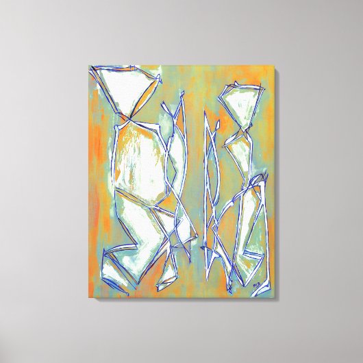 Abstract Boho Chic Paar Kleurrijk Sinaasappel Wit Canvas Afdruk (Voorkant)