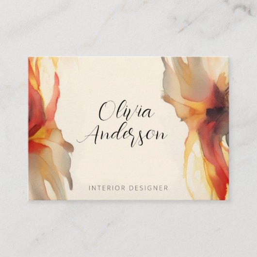 Abstract Boho floral Waterverf Warm Kleuren Script Visitekaartje (Voorkant)