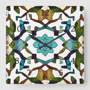Abstract Boho geometrisch ontwerp 304 Vierkante Klok