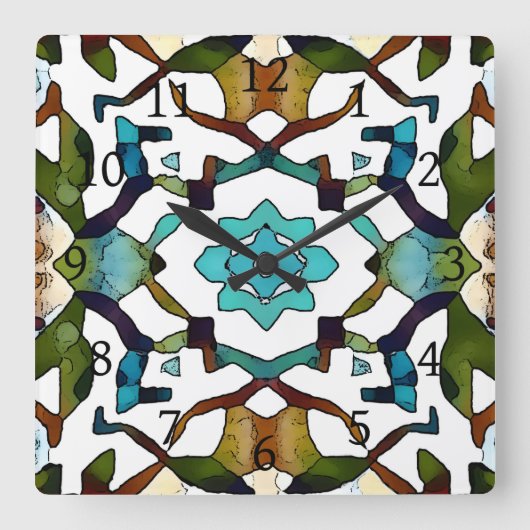 Abstract Boho geometrisch ontwerp 304 Vierkante Klok (Voorkant)