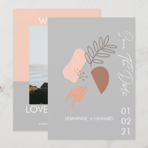 Abstract Boho Script Save the Date Foto Grijs Gede Kaart