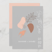 Abstract Boho Script Save the Date Photo Gray Mute Kaart (Voorkant / Achterkant)