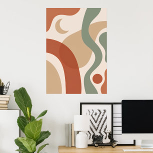 Abstract Boho Terracotta & Sage Mid-Century Kunstp Poster