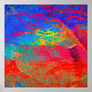 Abstract boomontwerp in rood en blauw poster