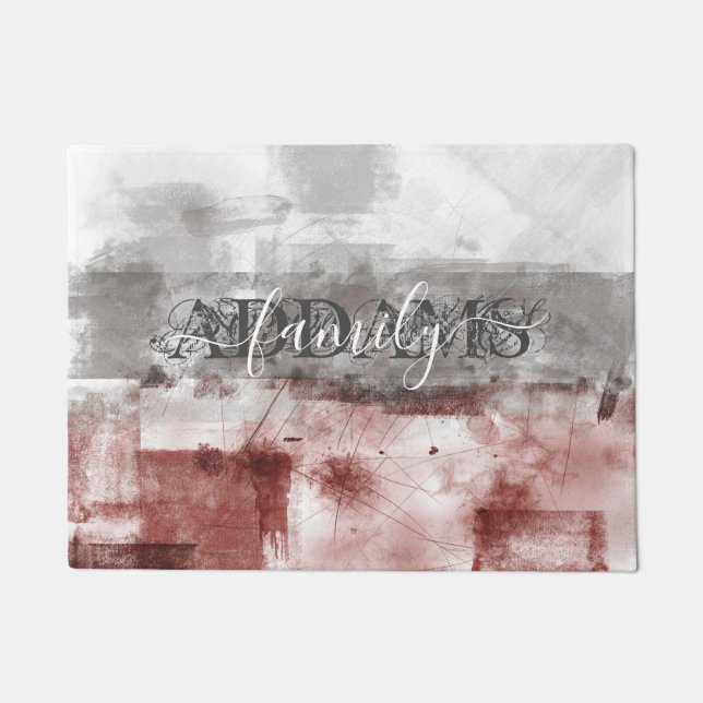 Abstract bordeaux grijs wit familie monogram deurmat (Voorkant)