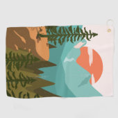 Abstract bos, bergen en zonsopgang golfhanddoek (Horizontaal)