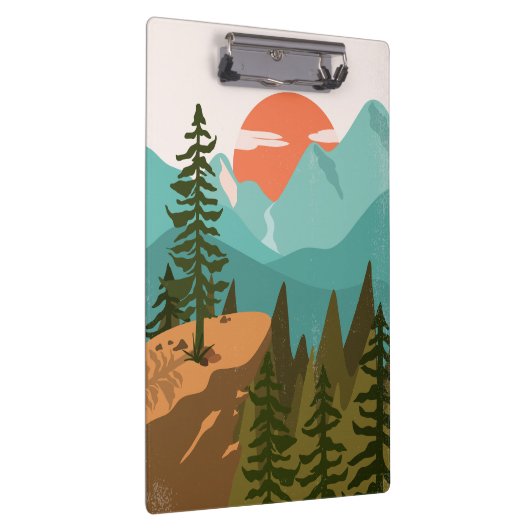 Abstract bos, bergen en zonsopgang klembord (Rechts)