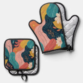 Abstract Botanical Flow -  Ovenwant & Pannenlap Set (Voorkant / Achterkant)