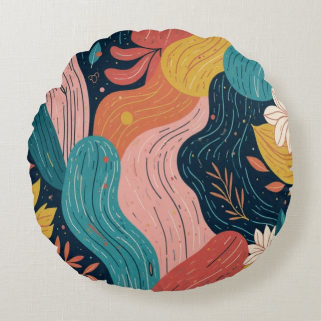 Abstract Botanical Flow Round Pillow Rond Kussen (Voorkant)