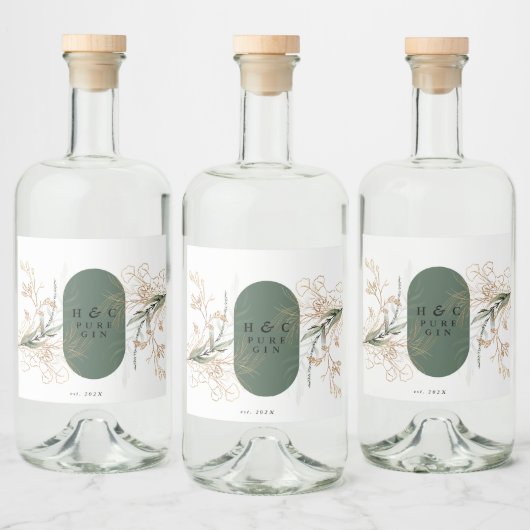 Abstract Botanisch Eucalyptus Modern Monogram Likeurfles Etiket (Flessen)