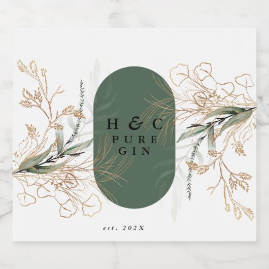 Abstract Botanisch Eucalyptus Modern Monogram Likeurfles Etiket (Enkel label)
