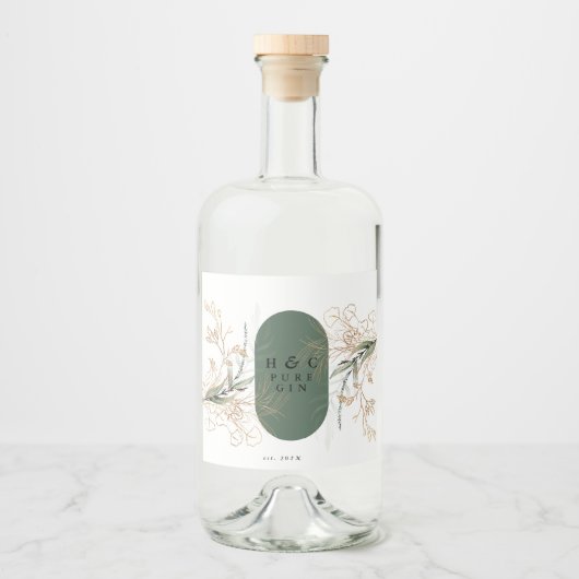 Abstract Botanisch Eucalyptus Modern Monogram Likeurfles Etiket (Voorkant)