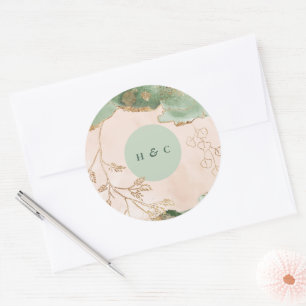 Abstract Botanisch Eucalyptus Modern Monogram Ronde Sticker