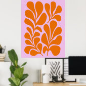 Abstract botanisch modern mid-eeuws roze Sinaasapp Poster (Thuiskantoor)