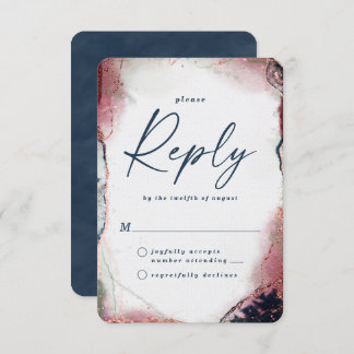 Abstract Bourgondië & Navy bruiloft RSVP Reageer K