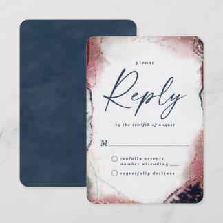 Abstract Bourgondië & Navy bruiloft RSVP Reageer K Kaartje