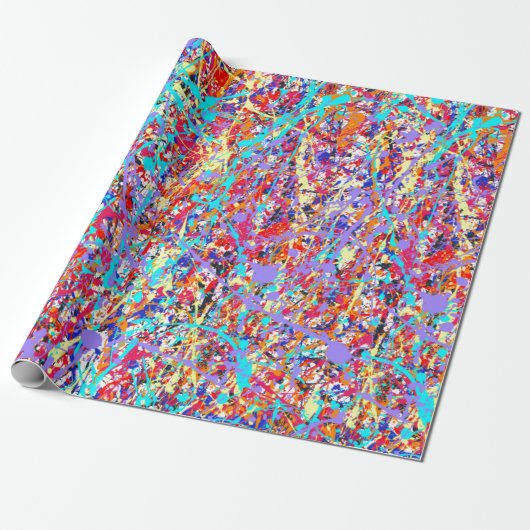 Abstract Bright Paint Splatter Cadeaupapier (Uitgerold)