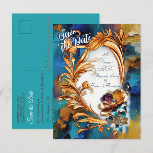 Abstract brons, goud-blauwe barokstijl aankondigingskaart