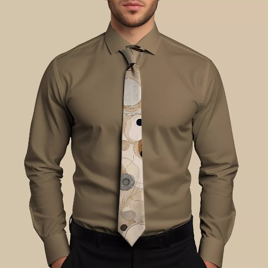 Abstract Bruin & Beige Patterned Stropdas