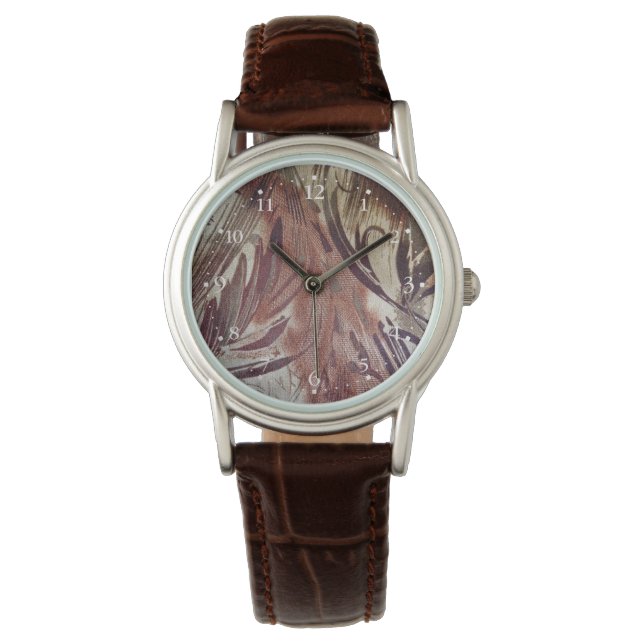 Abstract bruin bloemmotief 2 horloge (Voorkant)