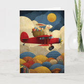 Abstract Bunny Flies Airplane Clouds Custom Easter Kaart (Voorkant)