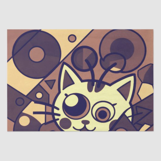 Abstract Cat Art Brown Beige Tissuepapier (Voorkant)