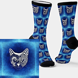 Abstract Cat on Blue Sokken