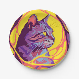 Abstract Cat: Pop Art Psychedelic Swirl Papieren Bordje