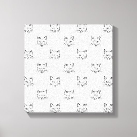 Abstract Cat Portrait Sketch Black White Design Canvas Afdruk (Voorkant)